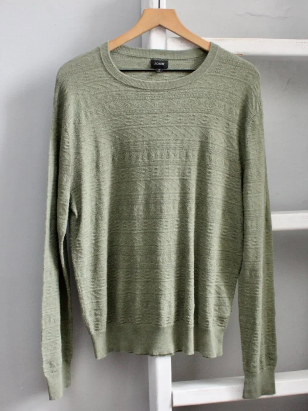 J Crew Cotton Sweater Combination Guernsey Stitch Pullover Green Size Medium